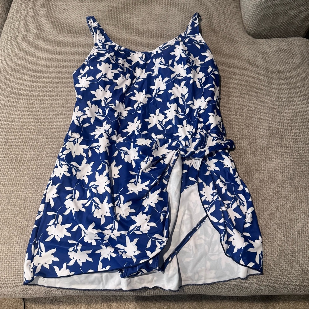 Brand New Stylish Floral Blue and White One Piece Swimsuit